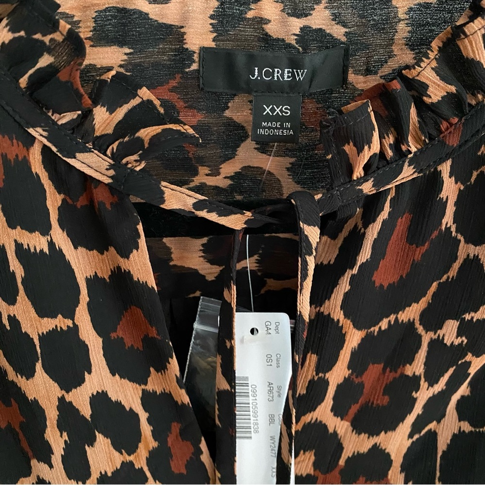 J. Crew Tie-Neck Dress in Leopard Crinkle Chiffon, size XXS, NWT - Picture 10 of 16